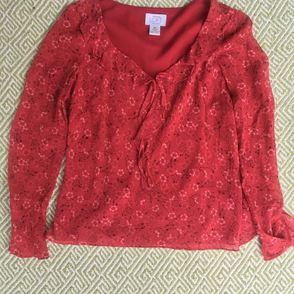 VTG 90s LOFT Silk Floral Blouse - Picture 5 of 6